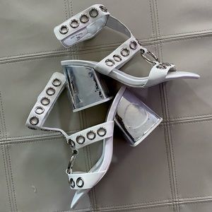 Jeffrey Campbell White and Silver Chunky Heels